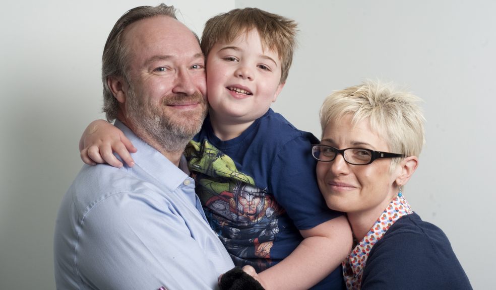 Andrew Puleston with son Noah and wife Sam at the Research, Innovation, Learning & Development (RILD) Centre after giving samples of their DNA