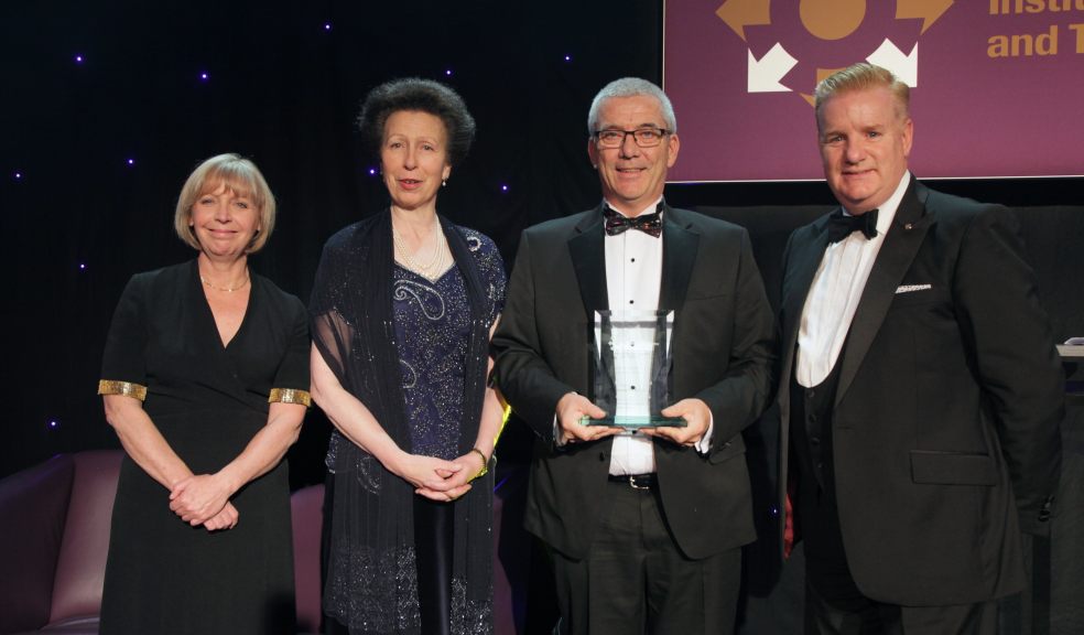 Beverley Bell, Institute’s President at FCILT; Princess Anne, Craig Hibbert, Group Member Development Director at Palletways and a representative from the Institute of Operations Management.