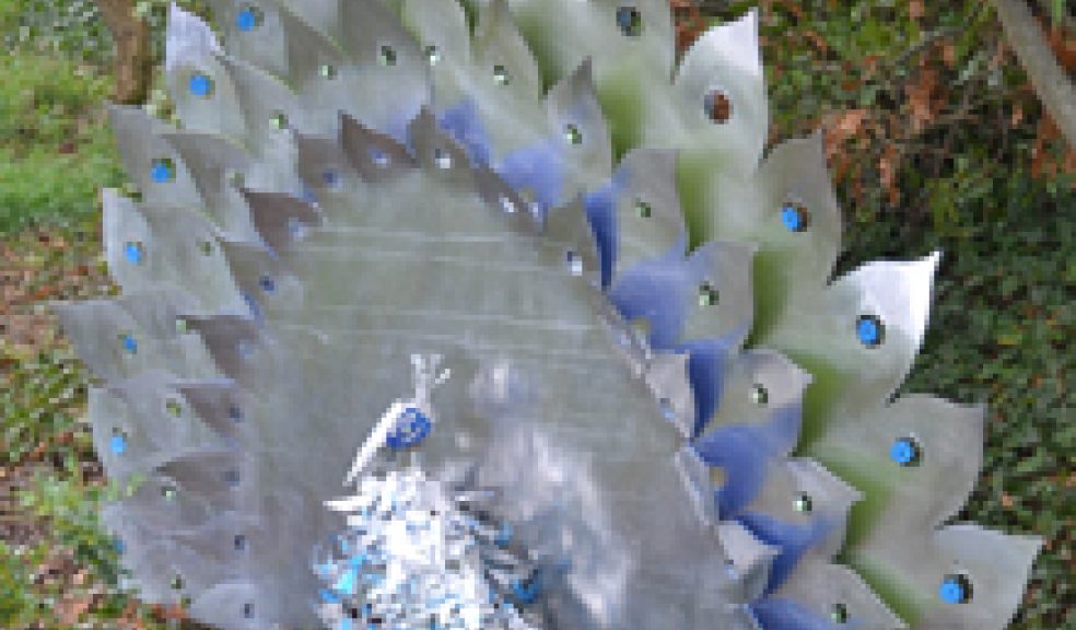Peacock sculpture at the University of Exeter by Ed Crumpton
