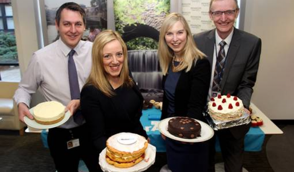 L-R: Group Financial Controller Paul Boote, Group Finance Director Susan Davy, Head of Investor Relations Sarah Heald and Internal Audit Manager Paul Ramsbottom hosting a cake bake which raised £550.