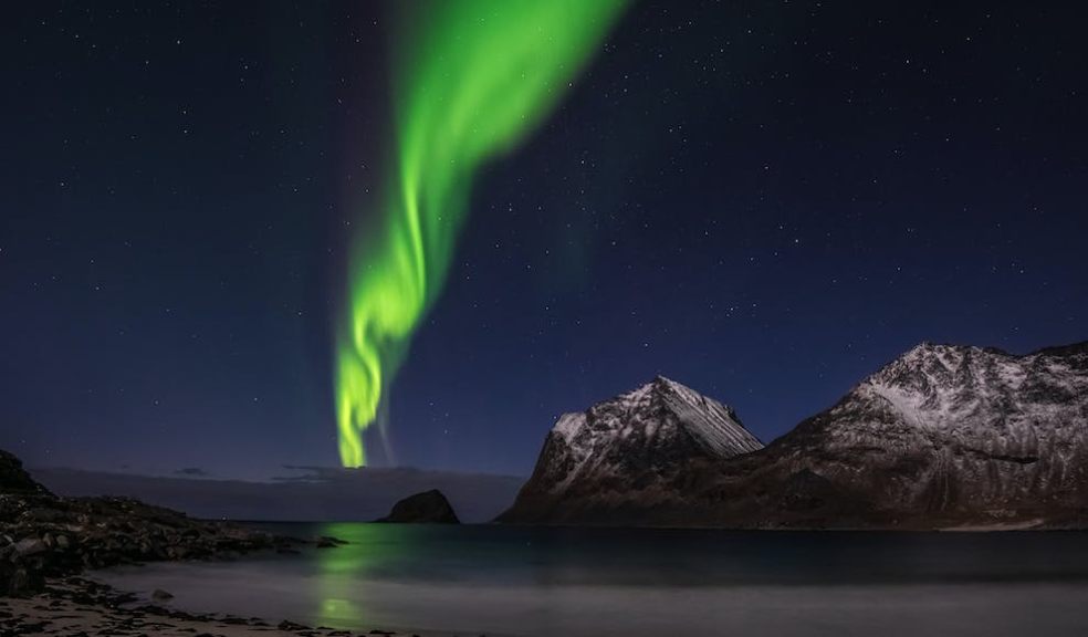 northern lights showing green in night sky over lapland