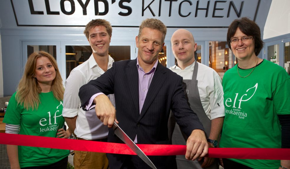 Laura Jones – Glen King PR/ Lloyd Gardner – Lloyd’s Kitchen/ John Harvey – City Centre Manager / Michael Collins – Lloyd’s Kitchen/ Bridget Hill Fundraising Manager of local charity ELF (Exeter Leukaemia Fund)