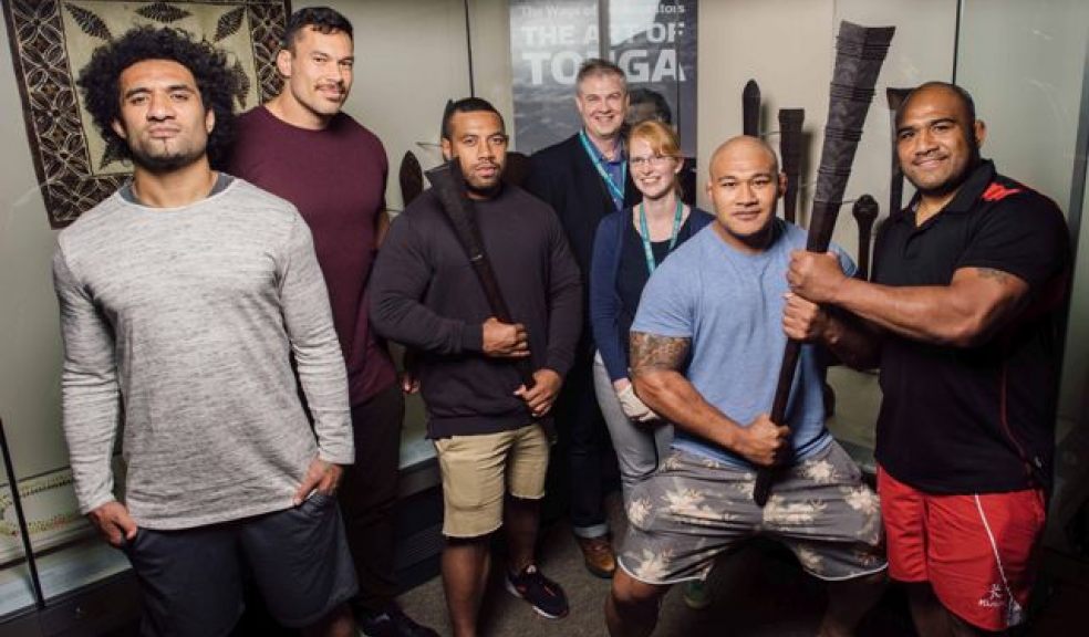 Exeter Chiefs player Elvis Vaea Taione with compatriots. Photo Matt Austin.