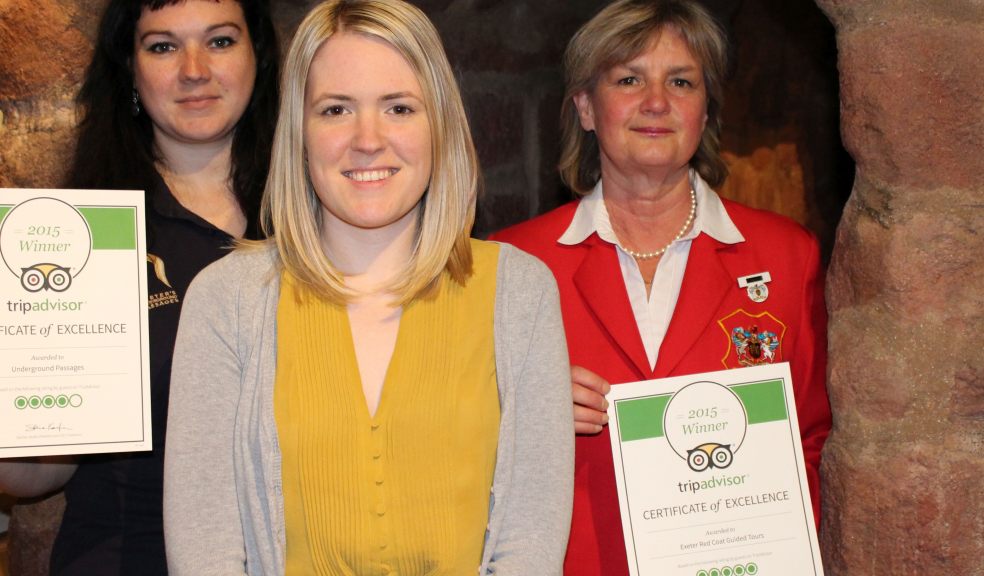 Cllr Rosie Denham with Red Coat Guide Sue Ayres and Nina Correy of the Underground Passages