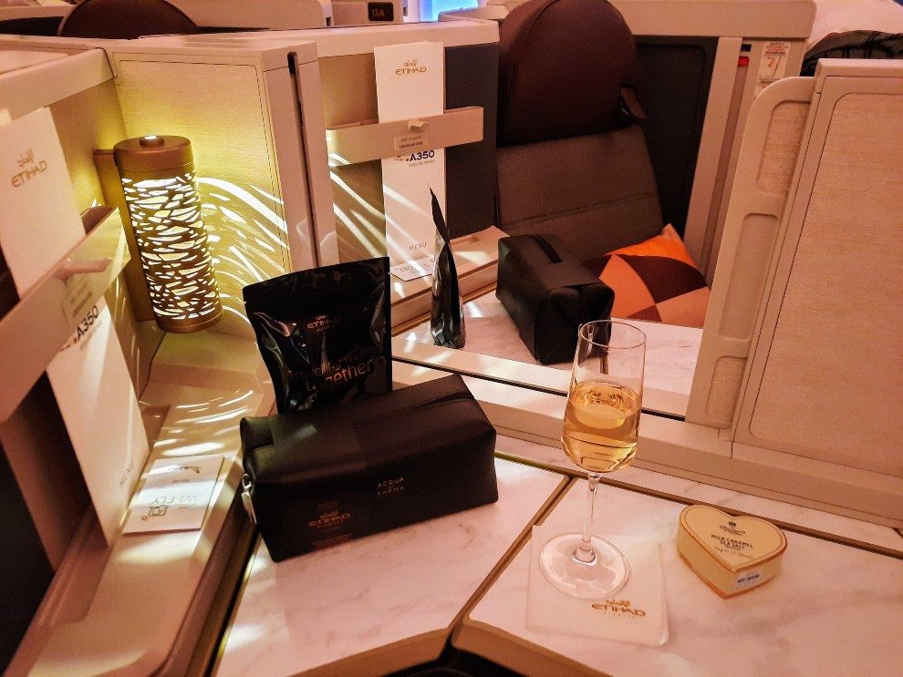 Etihad A350 Sustainability50 Business Travel Review Etihad signature lighting