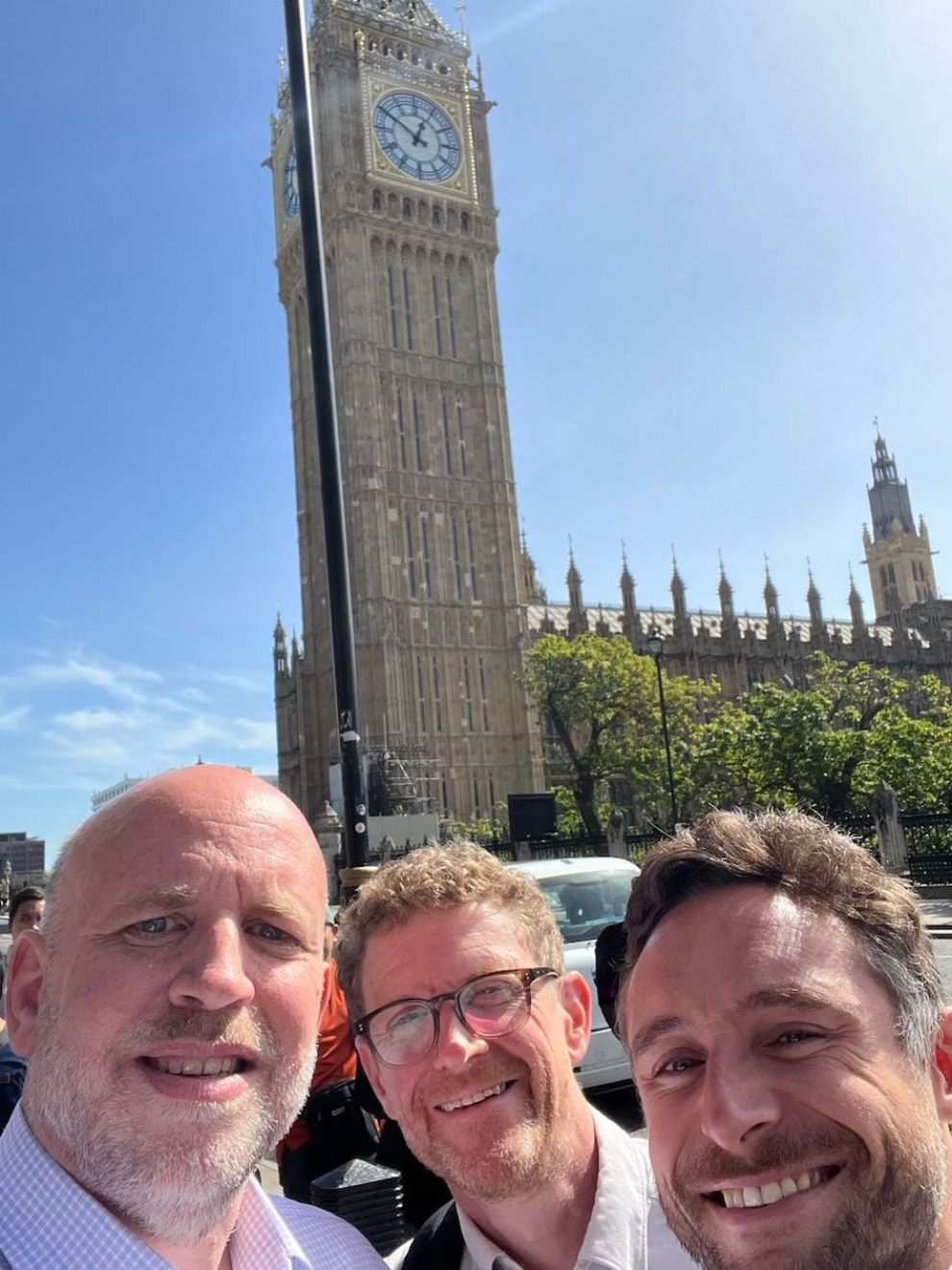 L-r: Tyler Grange Managing Director Simon Ursell, Technical Director Julian Arthur, and Ecology Director Aaron Grainger outside the Houses of Parliament.