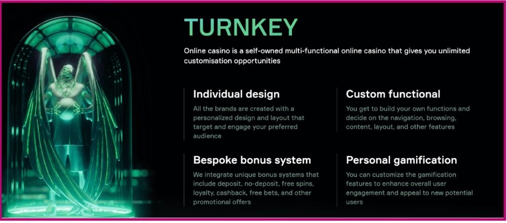 Soft2Bet Turnkey casino solution with custom design, bonus systems, gamification, and full functionality control.