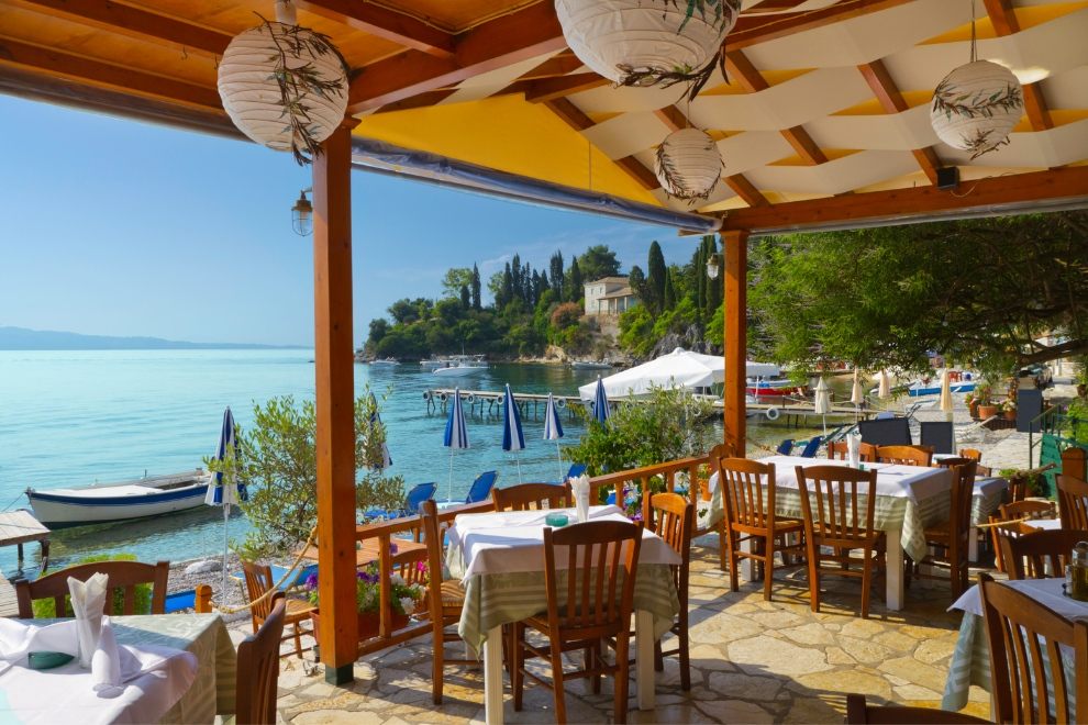 Greek Taverna Corfu overlooking sea travel
