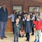 Dan Western and Jacqui Taylor with Ottery Primary School pupils