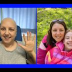 Amy Martin during treatment for breast cancer and recently with her family