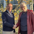 Olly Swayne of LED with Sally Basker from Exeter Science Park