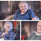 Residents Nancy (bottom left), Derek and Linda give their broadest smiles to staff
