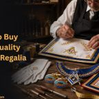 New Freemason with Masonic regalia including apron, gloves, collar, and jewel inside a Masonic lodge