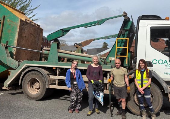 The team helping with the delivery of soil improver at Westbank's Community Allotment in Exminster