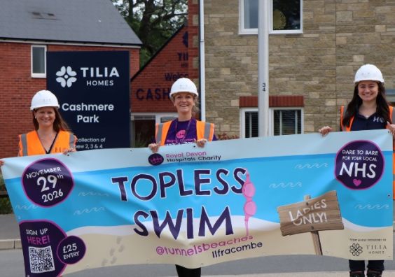 Left to right: Jo Towns, Marketing Manager at Tilia Homes, and Kate Constable, Community Fundraiser for Royal Devon Hospitals Charity, pictured with Zoe Woolfenden, Assistant Site Manager at the Cashmere Park development, Tilia Homes.