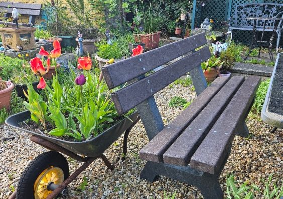 Solid plastic garden bench near me