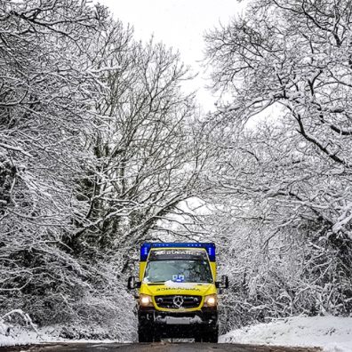 A SWASFT ambulance responding to a call in the snow. SWASFT is urging people to stay safe in the col