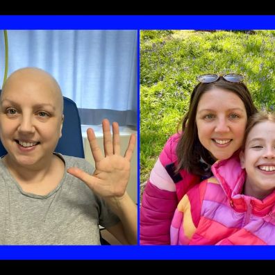 Amy Martin during treatment for breast cancer and recently with her family