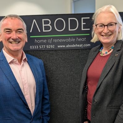 Ben Hodges of Abode Heat is pictured with Sally Basker of Exeter Science Park
