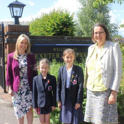 L-R: Exeter Junior School Reading Development Coordinator Leah Hardy, Lottie, Kate and Exeter School Librarian Belinda Jackson.