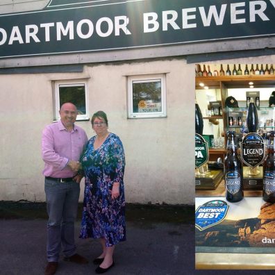 Richard Smith of Dartmoor Brewery and Elaine Cook of Devon Communities Together