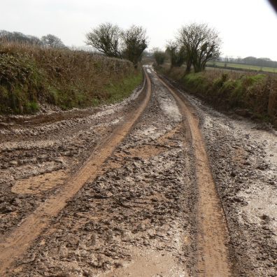 Muck on country roads caused by vehicles carrying liquid digestate to ADs (photo: Devon CPRE)