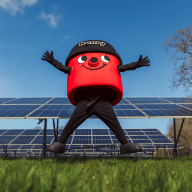 Vaccuum jumping in front of solar panels Vaccuum jumping in front of solar panels