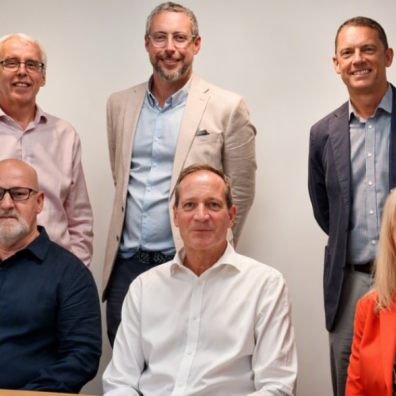 Front row (L-R): Dave Ward, Graham Farrant, Cath James. Back row (L-R): Paul Cooper, James Carpenter, Bevis Watts.