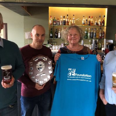 Andy Parker and Stuart Rowe (LV=), Maggie Garrett (WESC Foundation), Alan Collyer (Exeter Brewery)