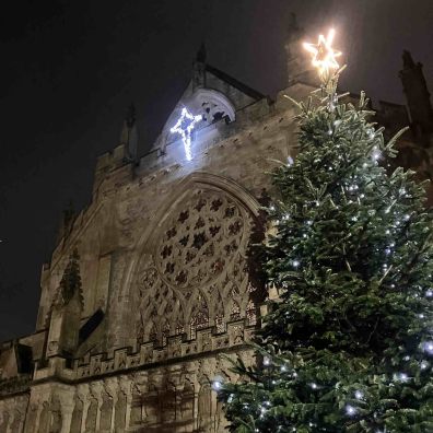 Exterior of Exeter Cathedral during Advent (