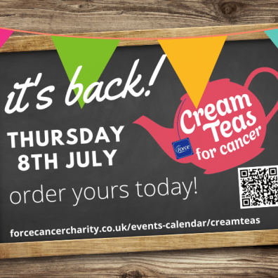 FORCE cancer Charity's Cream Teas for Cancer event is back this July.