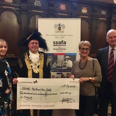 Exeter Philharmonic Choir members with the Lord Mayor and Brigadier Andy Pillar OBE, SSAFA Devon
