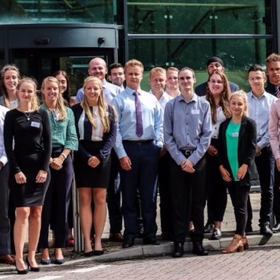 Bishop Fleming Partner, James Finnegan and People's Director, Anna Averis welcome the new trainees. 