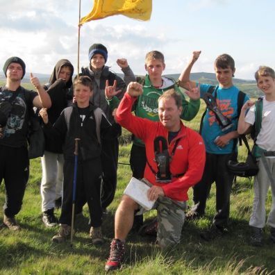 Jack Russell and students on North to South Dartmoor Challenge