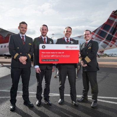 Loganair crew ahead of the inaugural flight