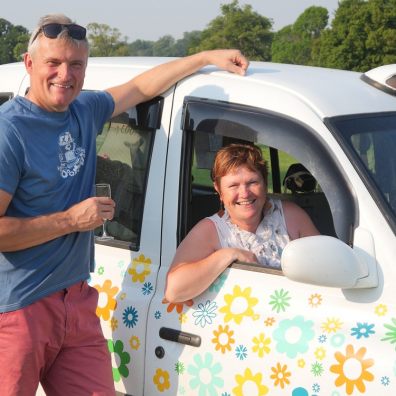 Rachel and Mark Stewart with Miss Daisy the converted London taxi