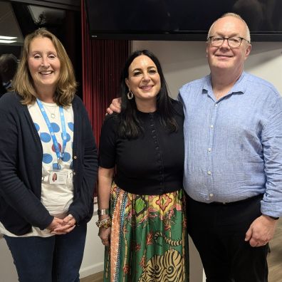 Nasim Hartmann, Galina Labworth and Stephen Sowden The organisers of a fundraising quiz standing together