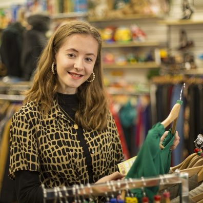 Exeter University student Niamh O'Riordan-Mitchell volunteers in the Children’s Hospice South West charity shop in Sidwell Street, Exeter. Picture: Tim Lamerton Photography 