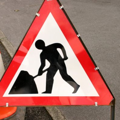 Picture of a roadworks sign on a road side