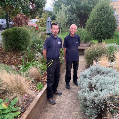 Dave McCarthy and James Gallagher from Jack's Patch in Westbank's Sensory Garden. Pphoto by Westbank)